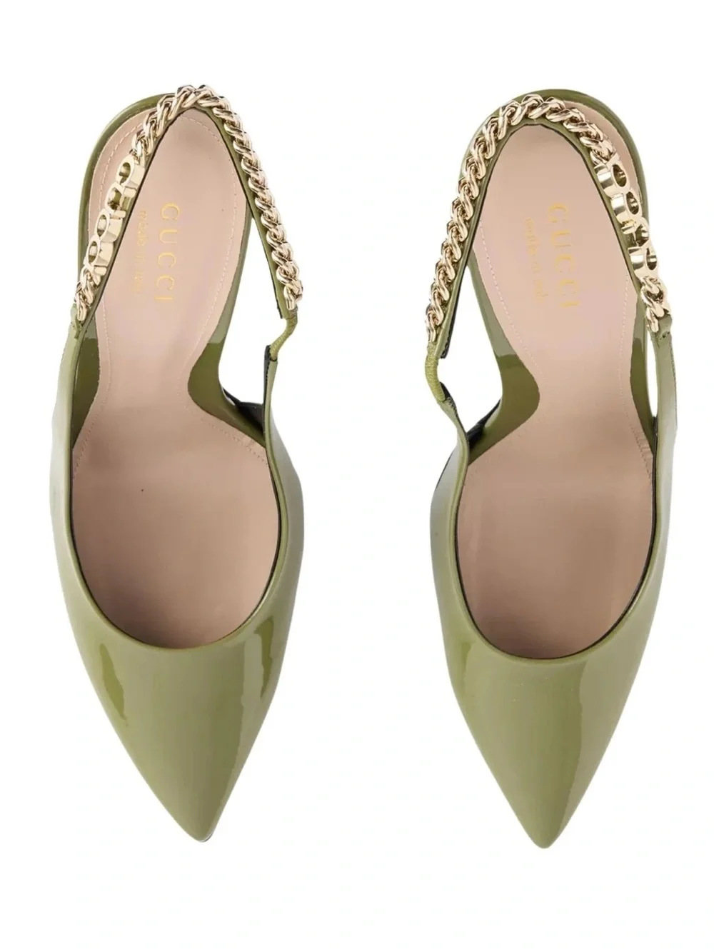 Gucci Signoria Patent Slingback Pump size 41.5 (olive patent leather)